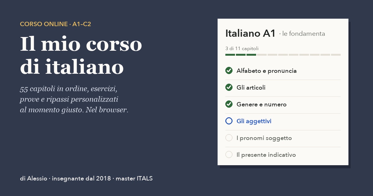 Il corso all'A1: la scheda del livello, con i primi capitoli spuntati