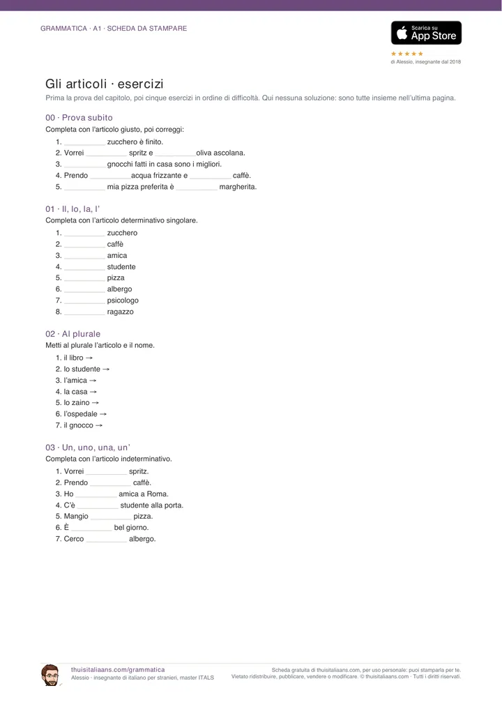 Articles: the exercises