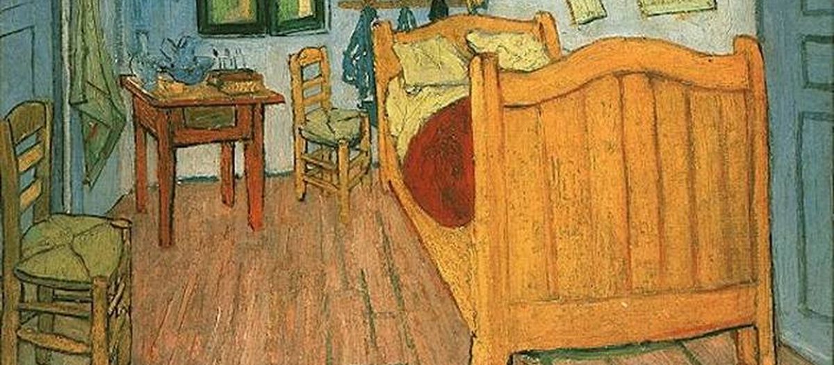 «La camera da letto» di Vincent van Gogh: un letto di legno giallo, due sedie, un tavolino e la finestra verde.
