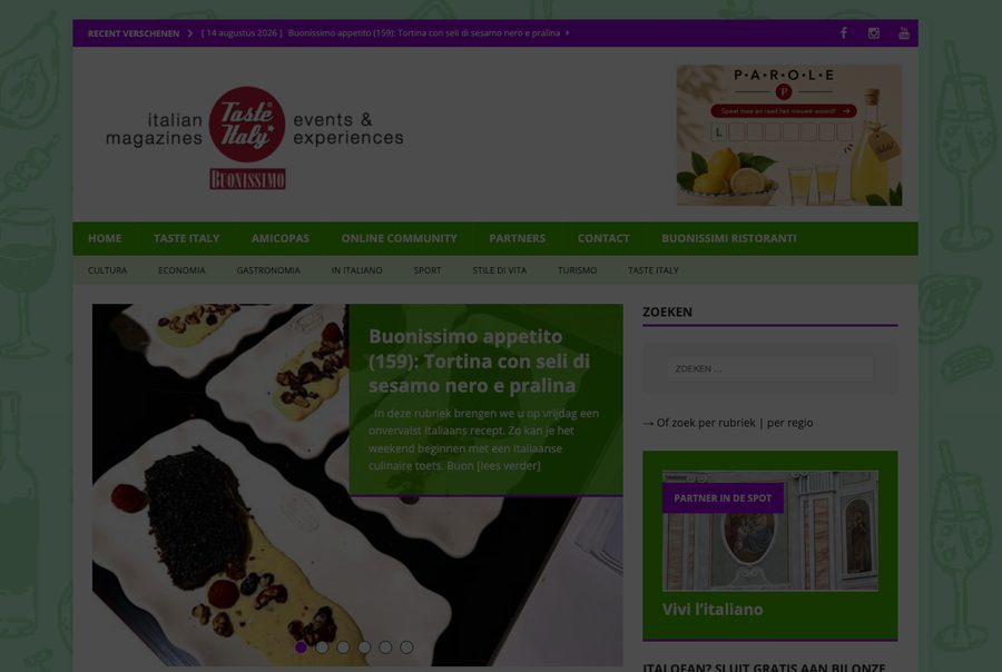 De homepage van taste-italy.be