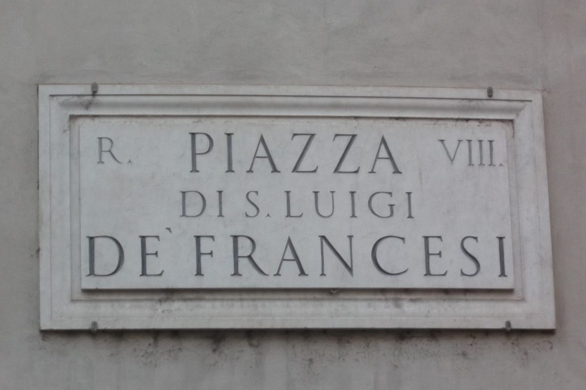 The marble street sign of Piazza di San Luigi de' Francesi in Rome
