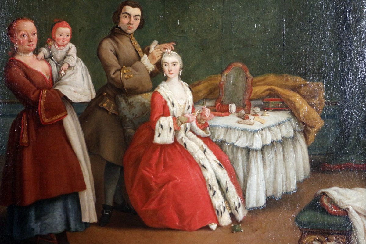 Pietro Longhi's painting «Il parrucchiere», a Venetian lady having her hair done in the 18th century