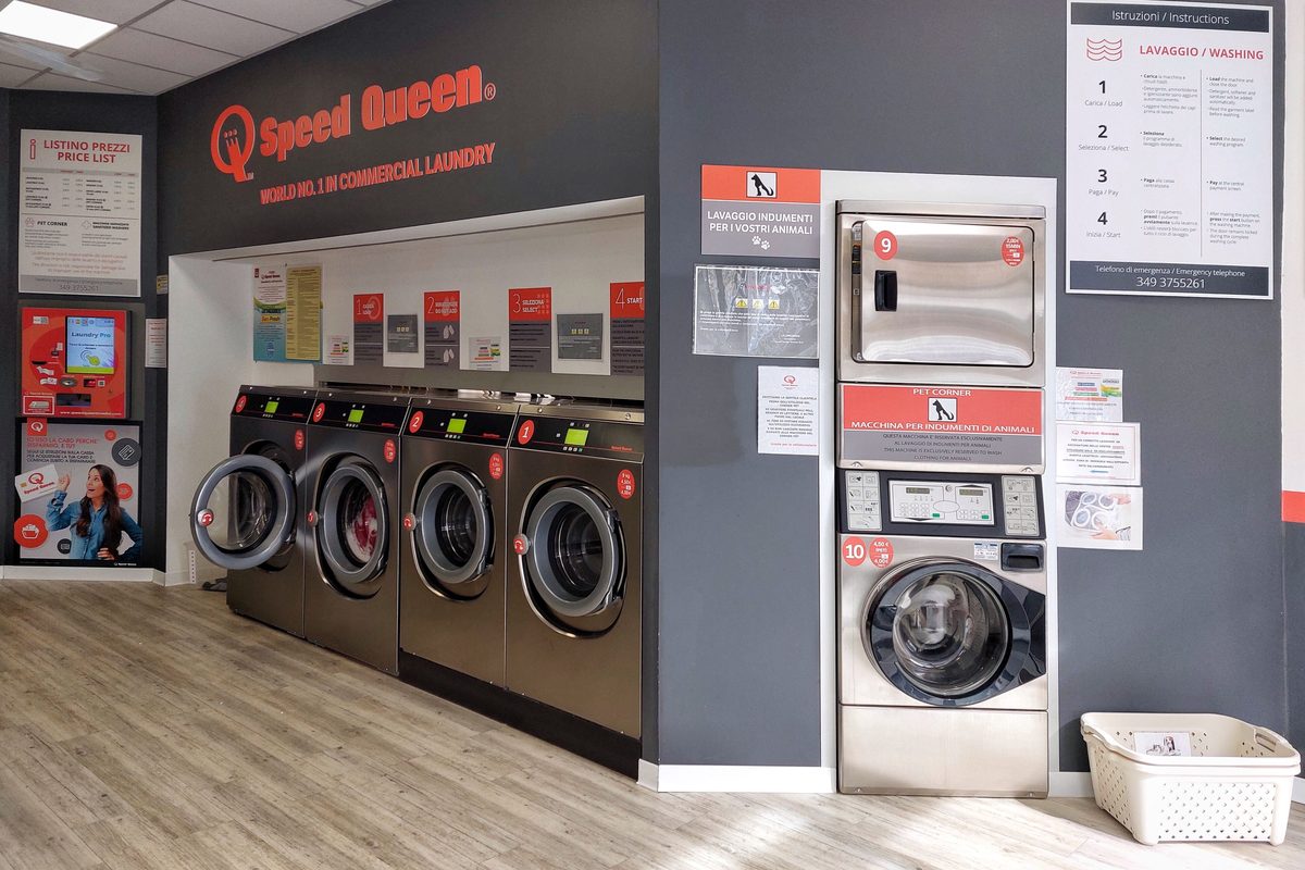 Washing machines in a coin-operated laundrette in Florence