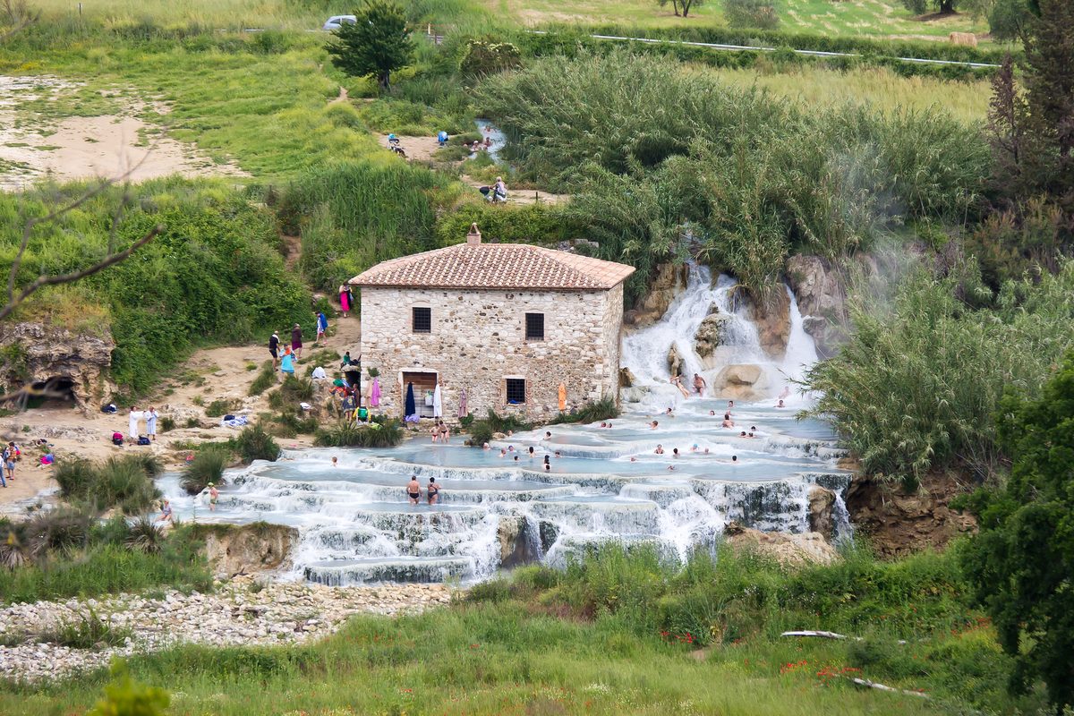 The waterfall of warm sulphurous water over the terraces at Saturnia