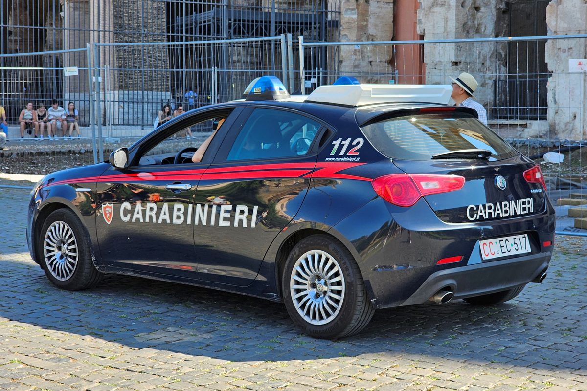 A Carabinieri patrol car with the 112 emergency number on its side