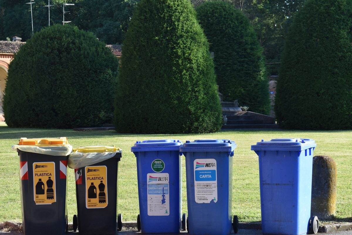 A row of wheelie bins for separated waste collection