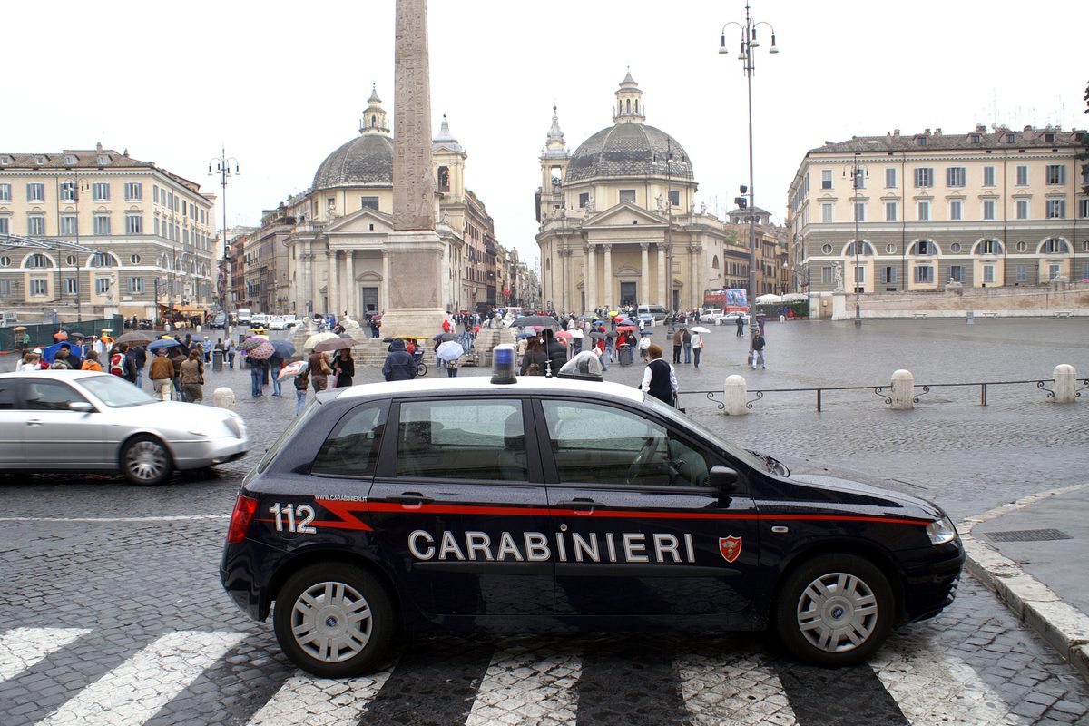 A Carabinieri car parked in Piazza del Popolo in Rome