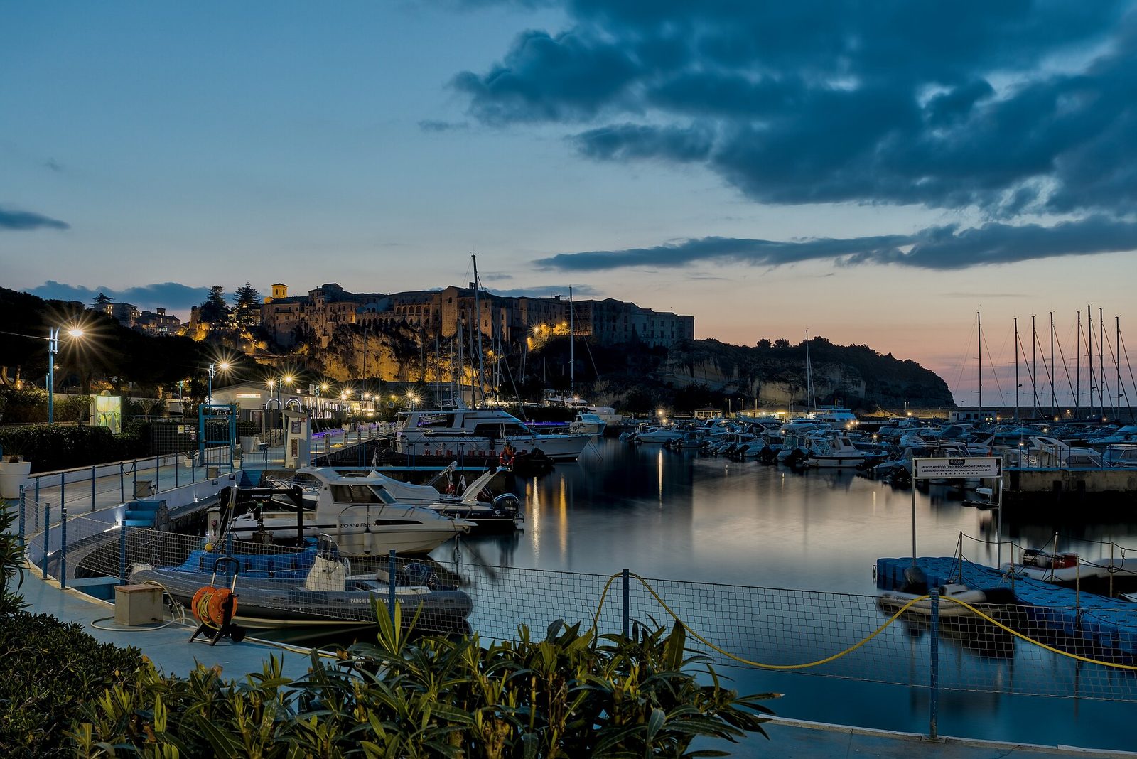 Tropea (Calabria, Italy) - The marina and the old town in the background, at blue hour (Calabria, Italia)