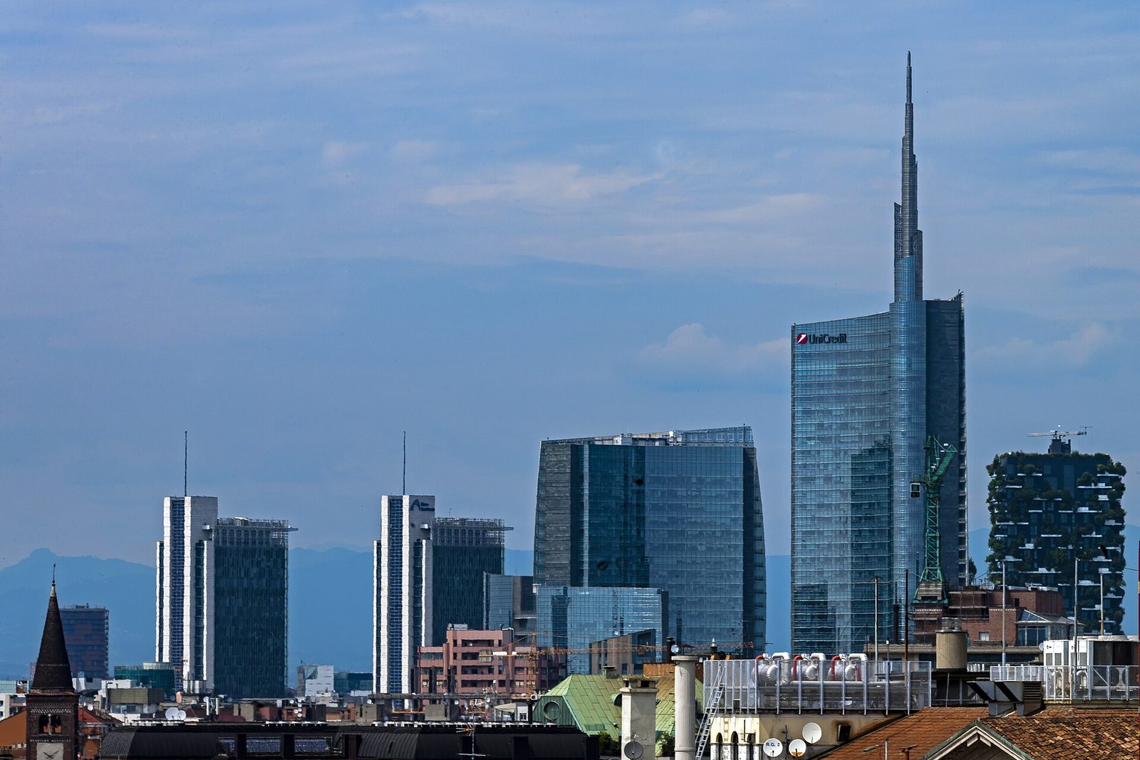View of the Porta Nuova area skyline from the Duomo in Milan, Milano (Lombardia, Italia)