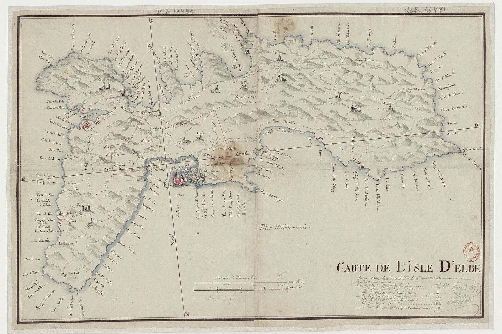 Sujet : Elbe, Île d' Échelle(s) : 4 Mille Ital.ns [= 11,4 cm ; 1:65 000 environ] Couverture : Italie – Toscane Langue : fr…