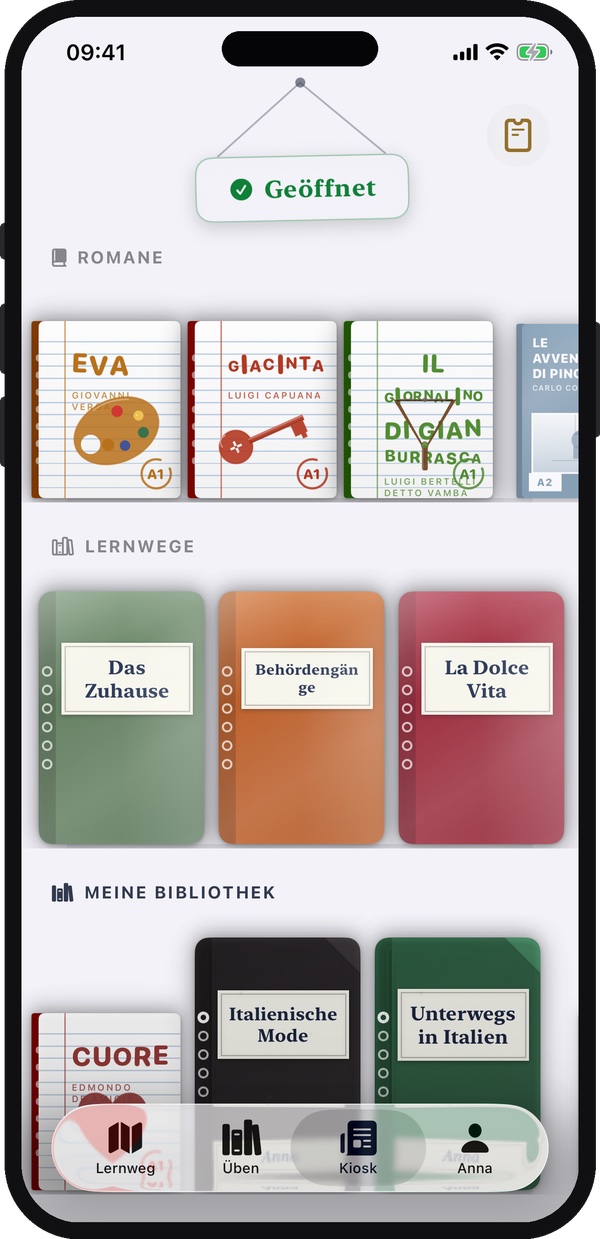 Kiosk mit thematischen Büchern und Romanen