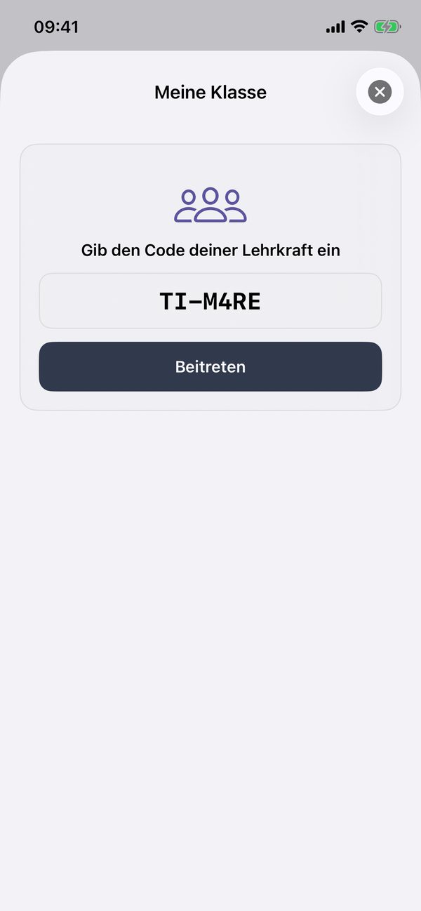 Beitritt mit dem Klassencode
