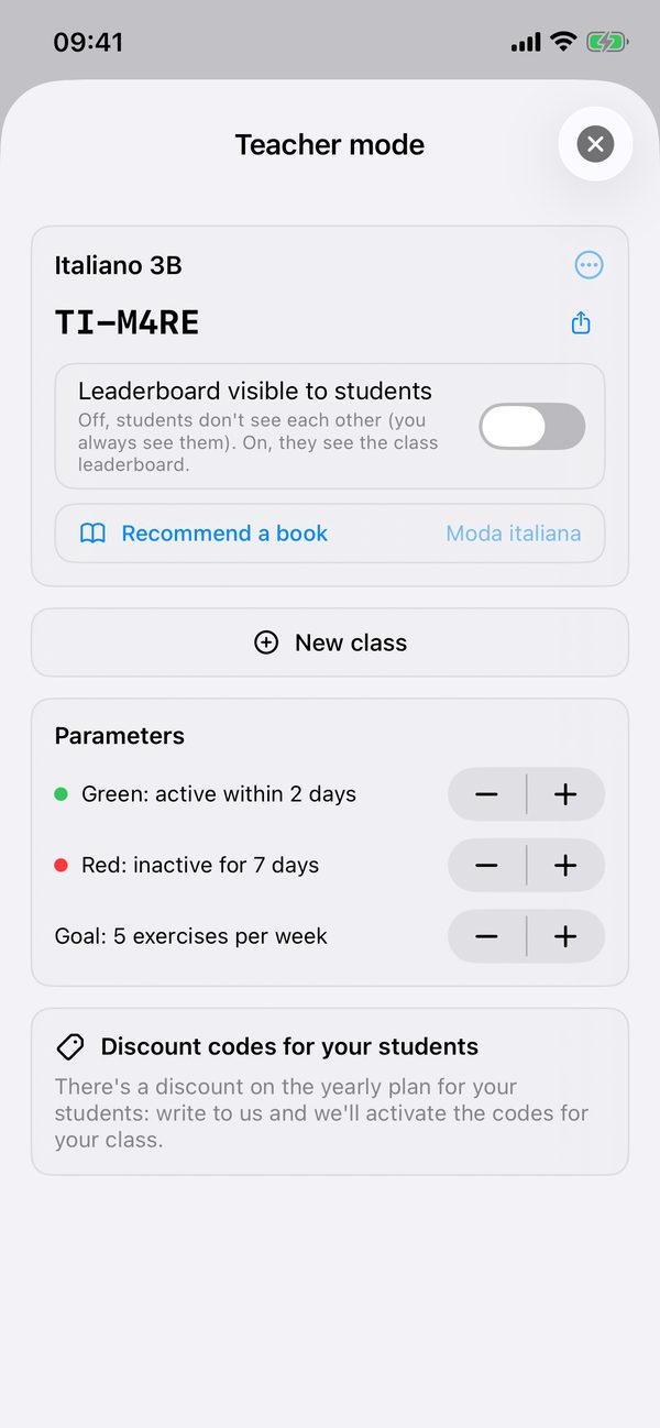 Teacher mode with the class code
