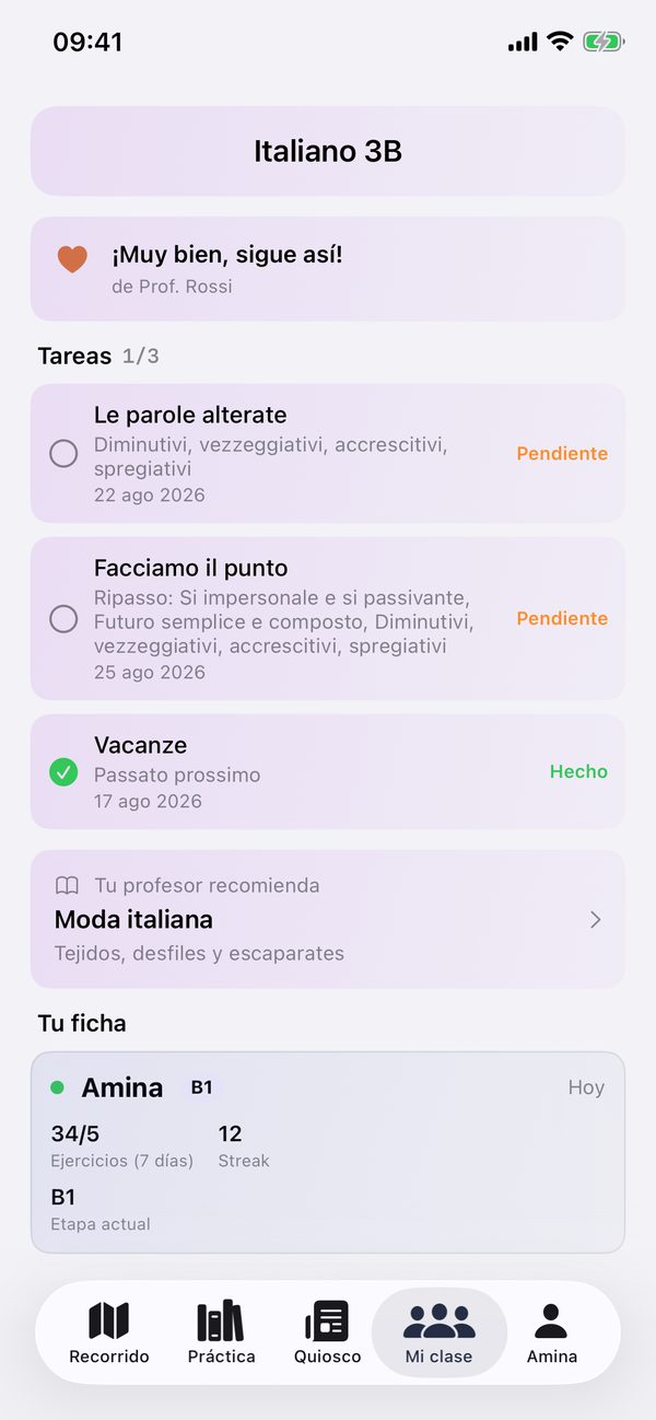Las tareas de la clase, con fecha límite