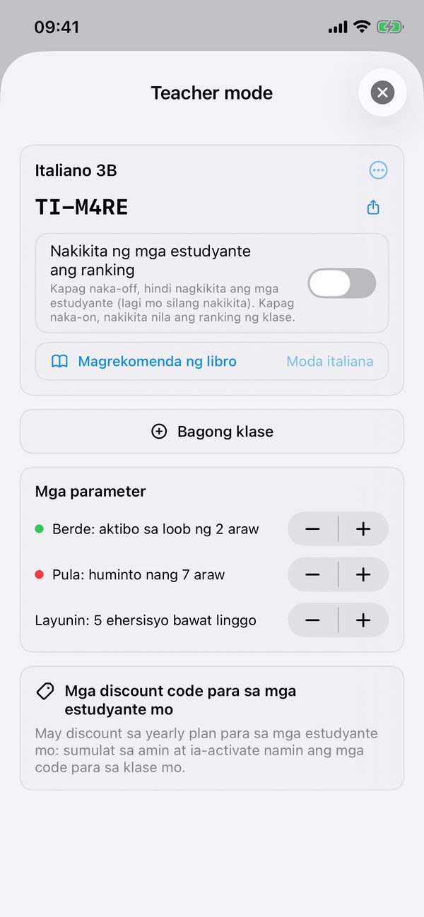 Teacher mode na may class code