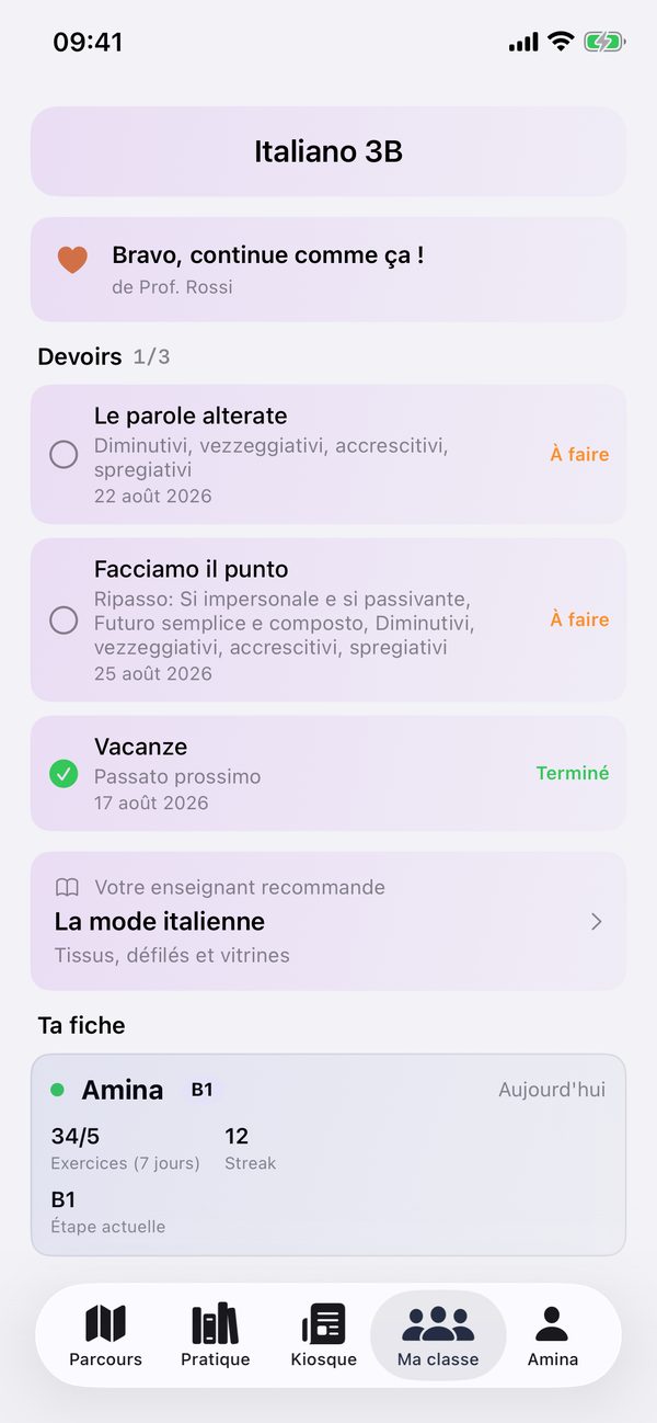 Les devoirs de la classe, avec échéance