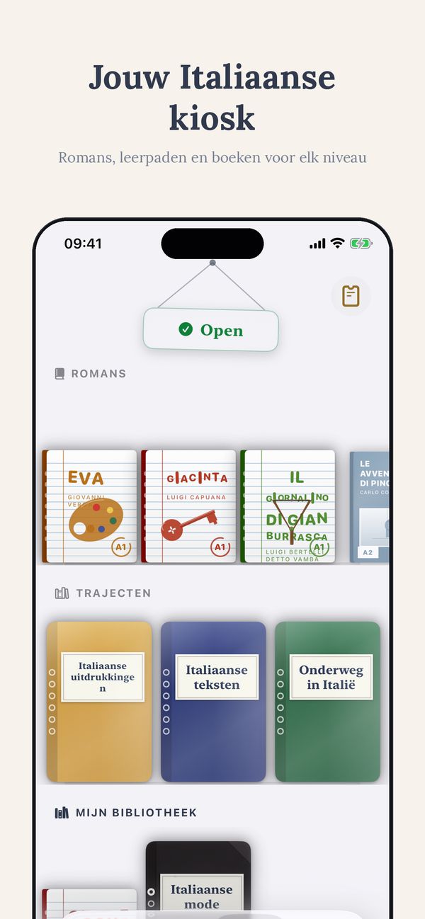 Kiosk met romans en trajecten