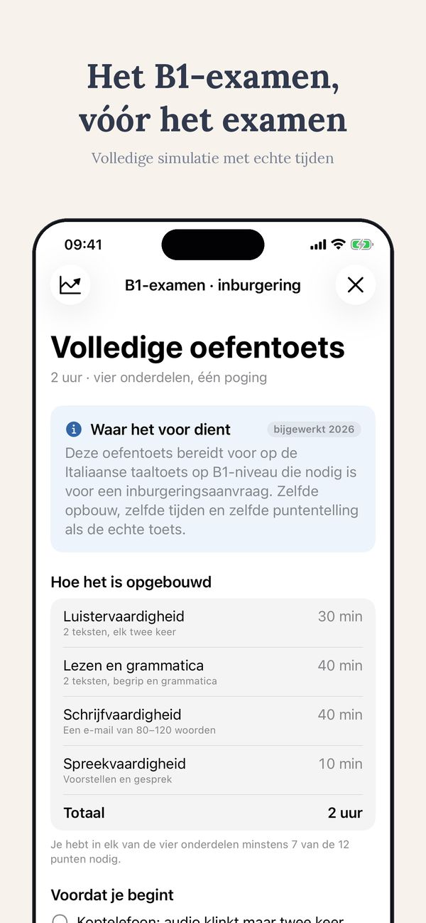 Volledige simulatie van het B1-examen voor inburgering