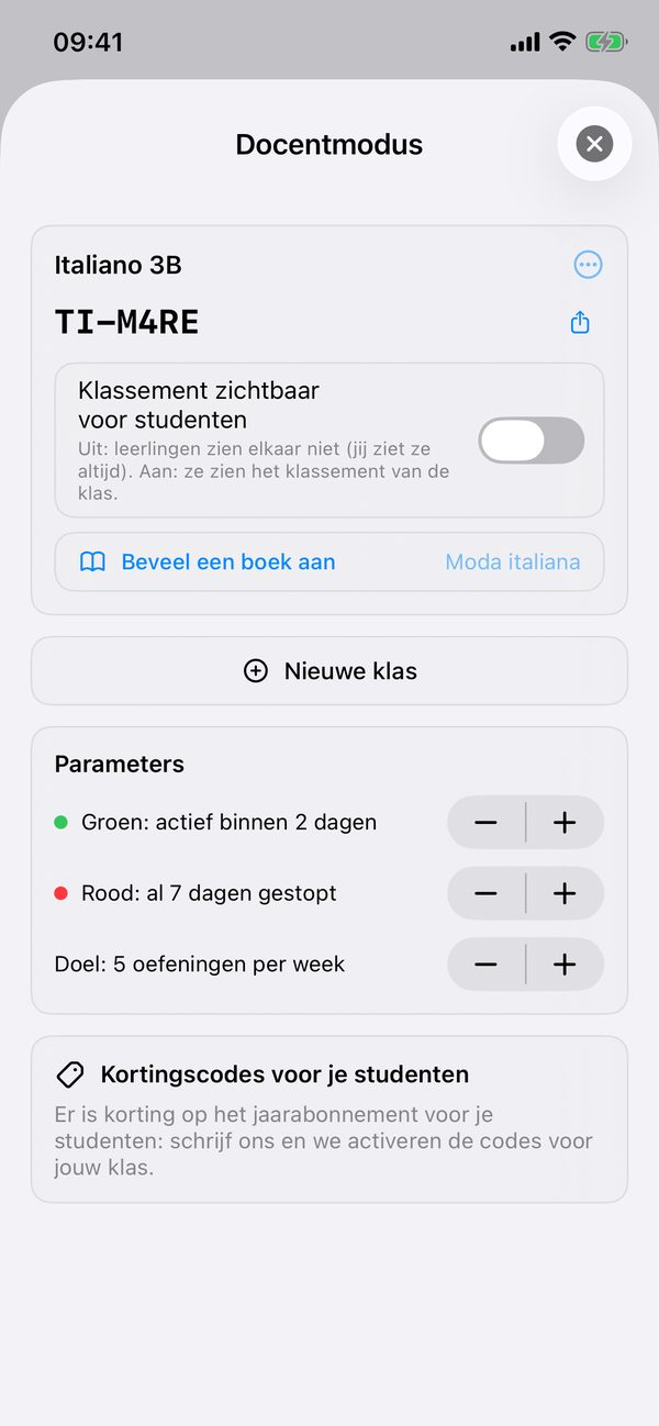 Docentmodus met de klascode