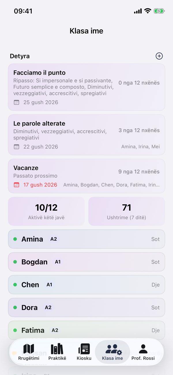 Klasa me nxënës dhe detyra