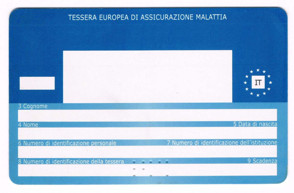 The back of the Italian health card, which is the European Health Insurance Card